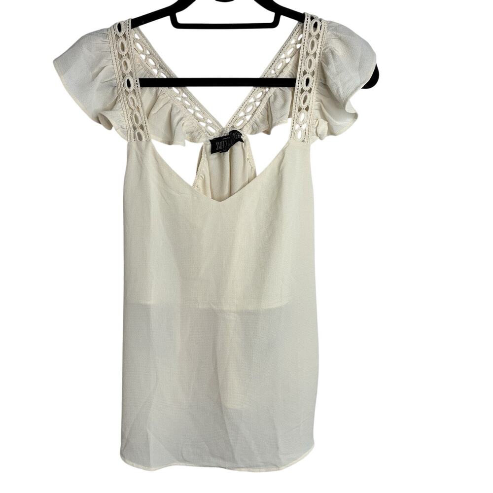 Sweet Wanderer Women’s Flutter Sleeve Large Ivory Blouse Lace Romantic NWT
